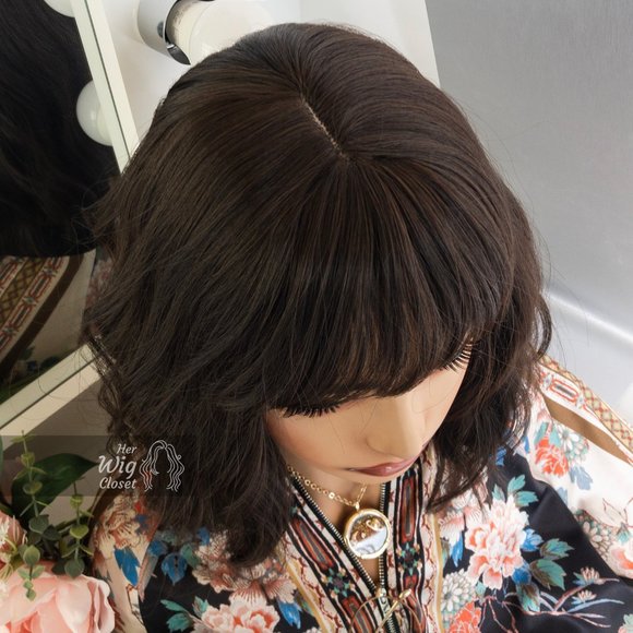 Brunette Medium Brown Wavy Wig with Bangs | Mila main image 9